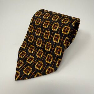 Ermenegildo Zegna Necktie‎ Silk Black Gold Geometric Box Pattern Men's